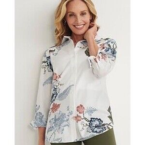 Chico's No-Iron Stretch Floral Button-Up Tunic Chico’s 2 (Large / US 12) NWT